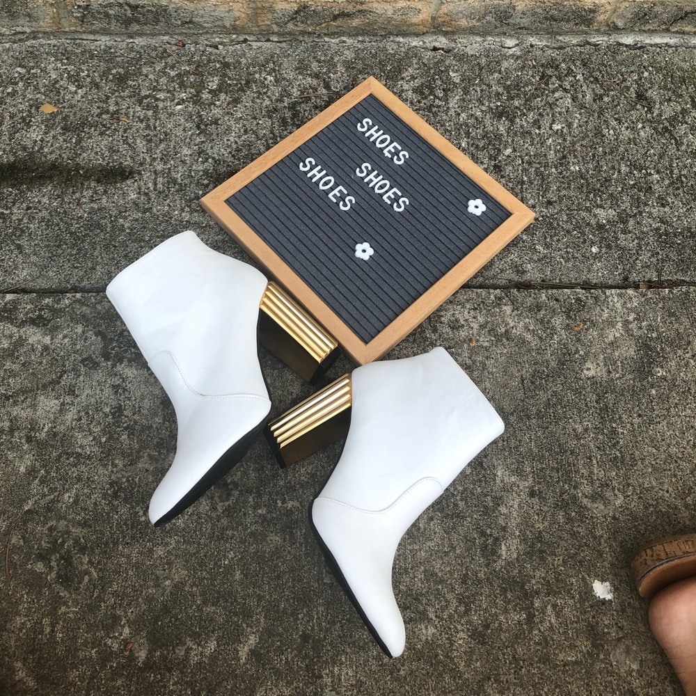 White Ankle Boots with Gold Accent Heel - Women